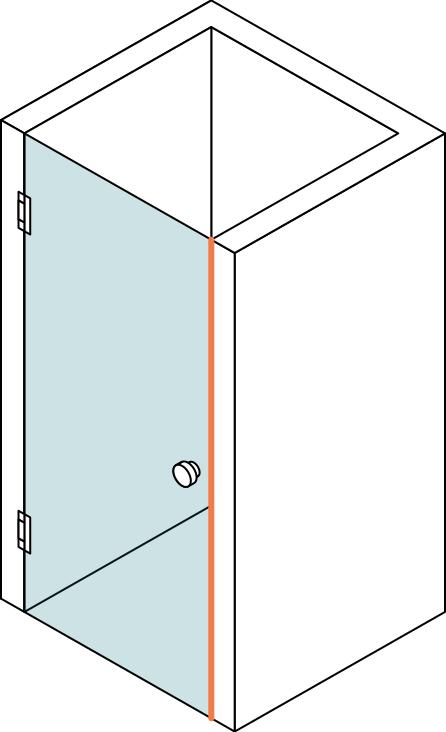 Vertical shower seal in a shower with a niche cabin