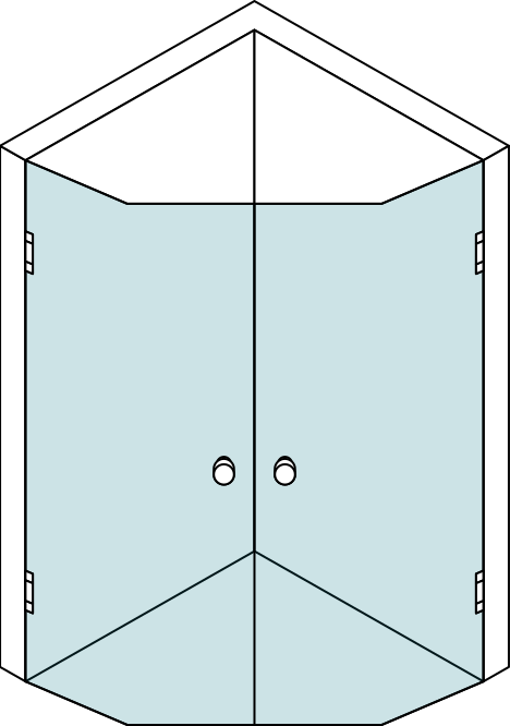 Pentagon shower cabin with two doors