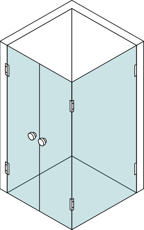 Corner shower cabin with two doors on one side