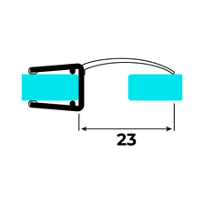 Technical drawing of a wall and centre seal with a long sealing flap on glass at a 180° angle