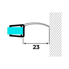 Technical drawing of a wall and centre seal with a long sealing flap on glass against a wall