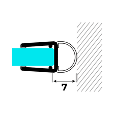 Technical drawing of a hollow-chamber seal on glass against a wall