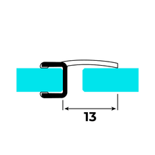 Technical drawing of a wall and centre seal on glass at a 180° angle
