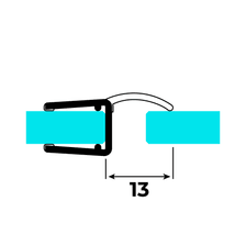 Technical drawing of a wall and centre seal on glass at a 180° angle