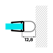Technical drawing of a hollow-chamber seal with a large sealing bellows for 6-8mm glass thickness on glass against a wall