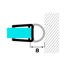 Technical drawing of a hollow-chamber seal for 6-8mm glass thickness on glass against a wall