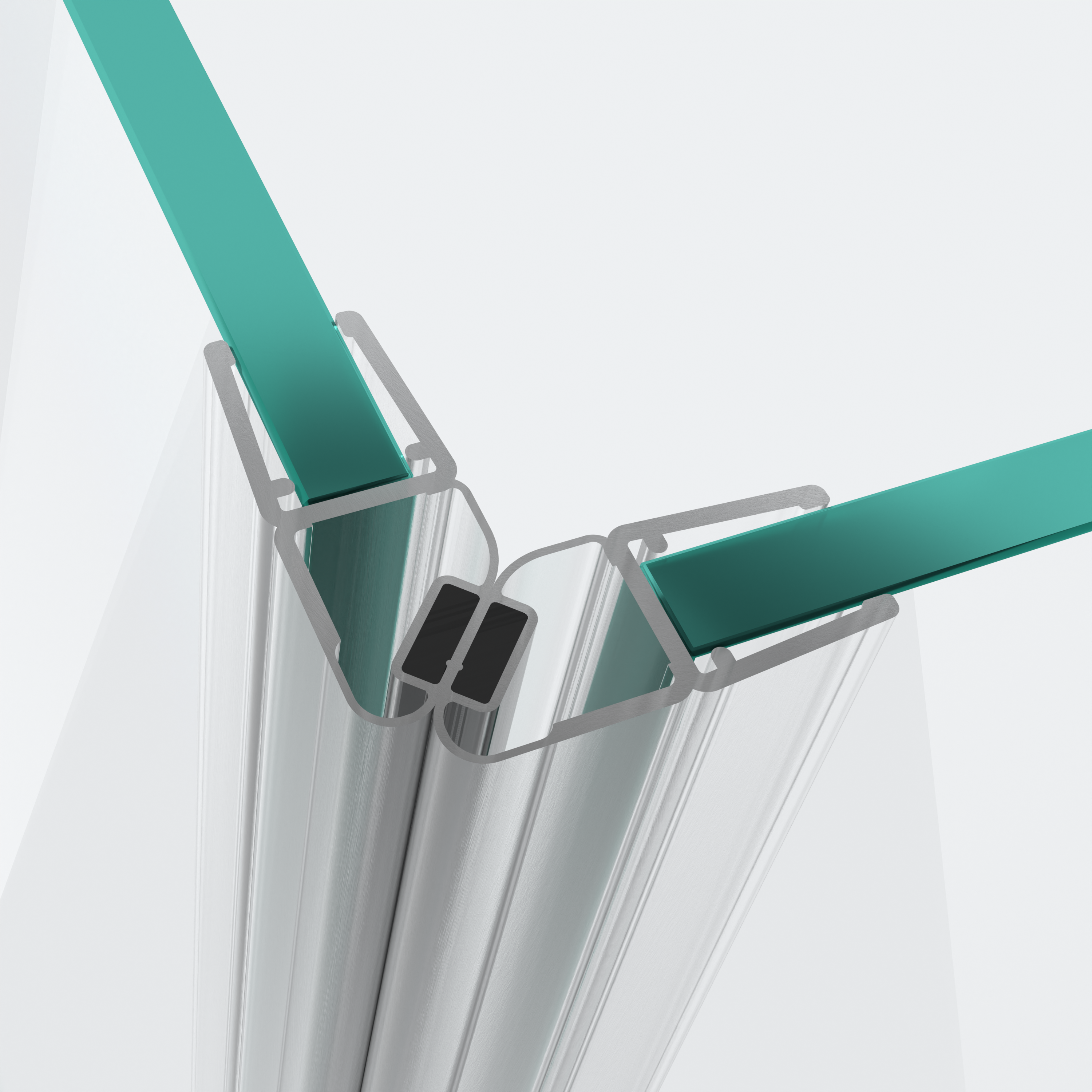 3D model of two 90° magnetic seals for a 90° door-to-door situation
