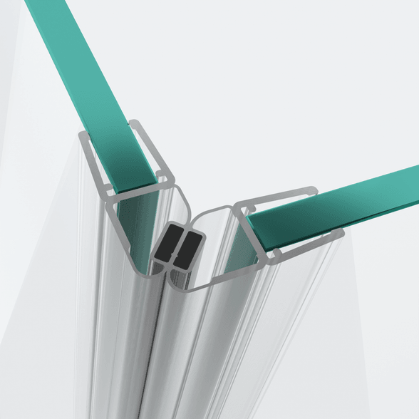 3D model of two 90° magnetic seals for a 90° door-to-door situation