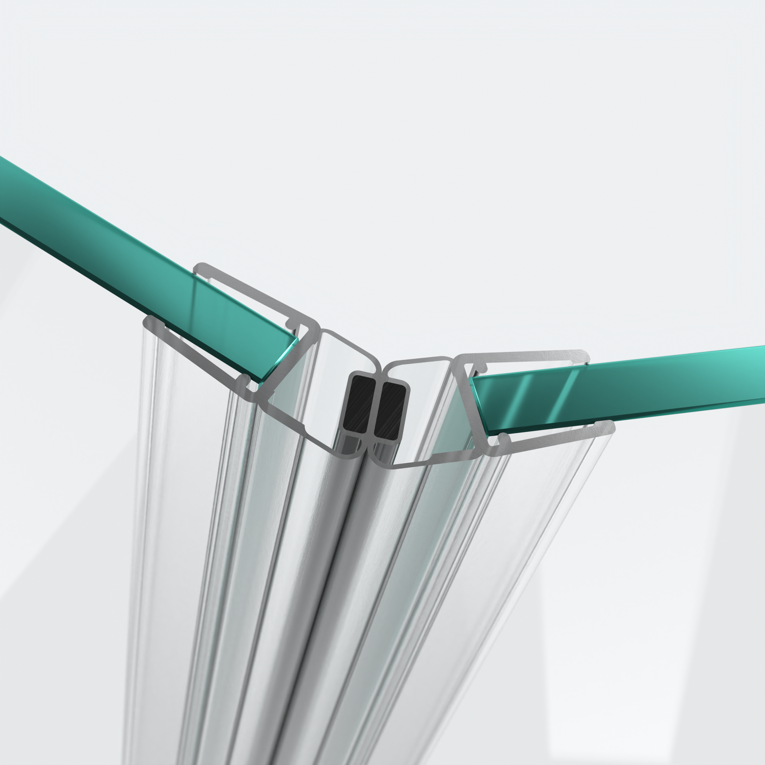 3D model of two 135° magnetic seals for a 135° glass-to-glass situation