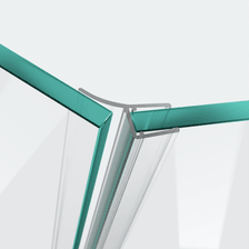 3D model of a wall and centre seal for a 135° glass-to-glass situation