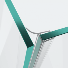 3D model of a wall and centre seal for a 90° glass-to-glass situation