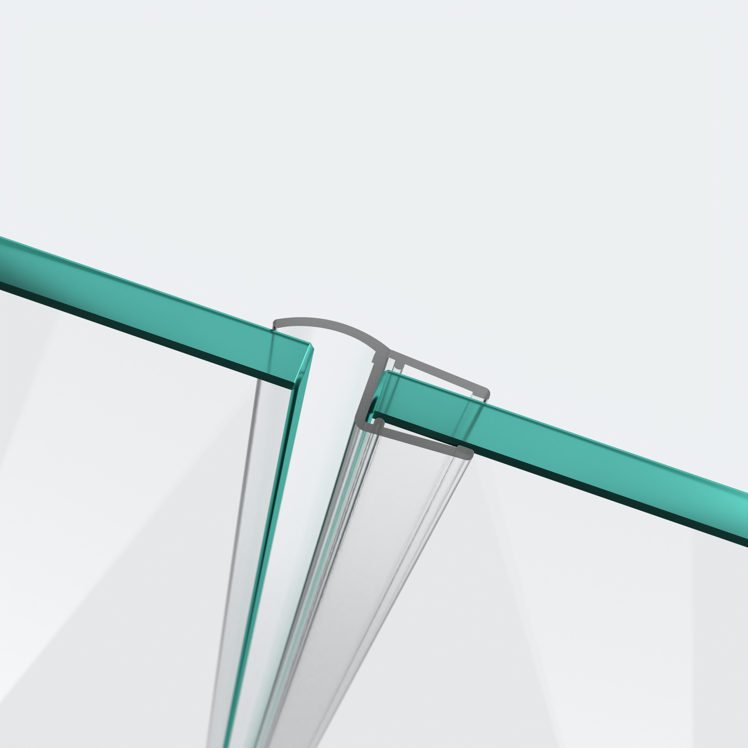 3D model of a wall and centre seal for a 180° glass-to-glass situation