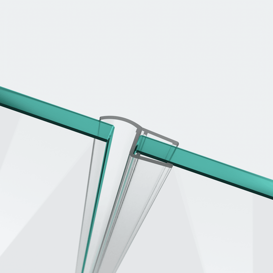 3D model of a wall and centre seal for a 180° glass-to-glass situation