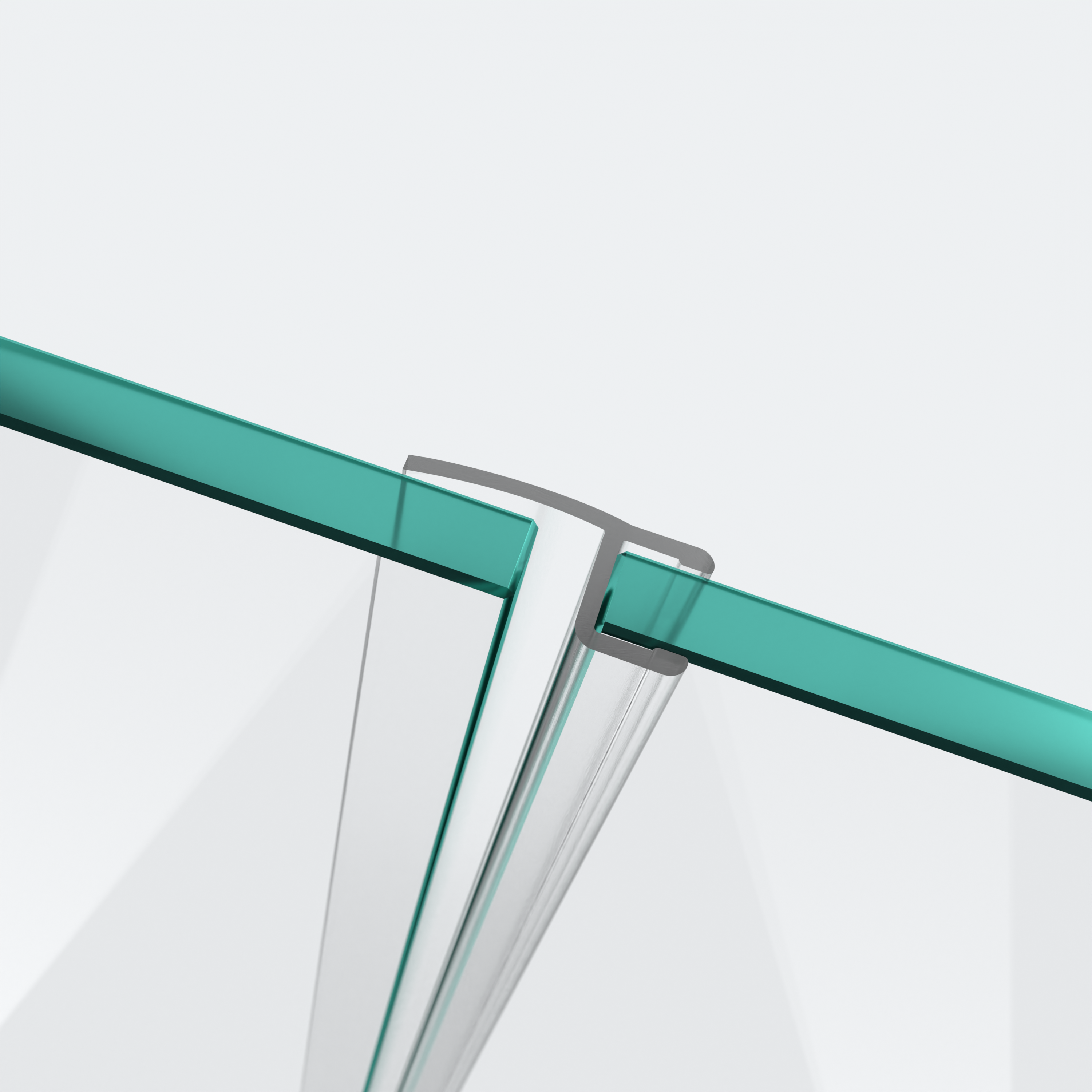 3D model of a wall and centre seal with short glass recess for a 180° glass-to-glass situation