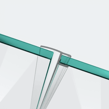 3D model of a wall and centre seal with short glass recess for a 180° glass-to-glass situation
