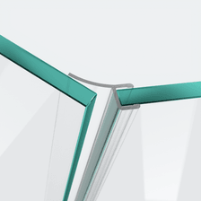 3D model of a wall and centre seal with short glass recess for a 135° glass-to-glass situation