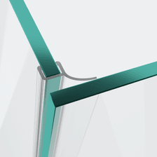 3D model of a wall and centre seal with short glass recess for a 90° glass-to-glass situation
