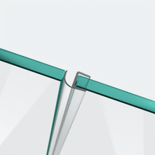 3D model of a wall and centre seal with a half hollow chamber and short glass recess for a 180° glass-to-glass situation