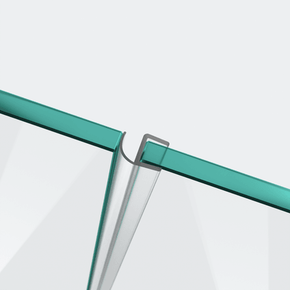 3D model of a wall and centre seal with a half hollow chamber and short glass recess for a 180° glass-to-glass situation