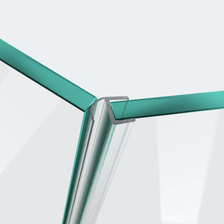 3D model of a wall and centre seal with a half hollow chamber and short glass recess for a 135° glass-to-glass situation