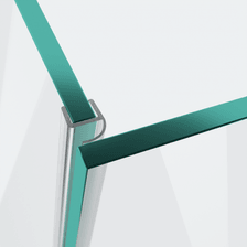 3D model of a wall and centre seal with a half hollow chamber and short glass recess for a 90° glass-to-glass situation