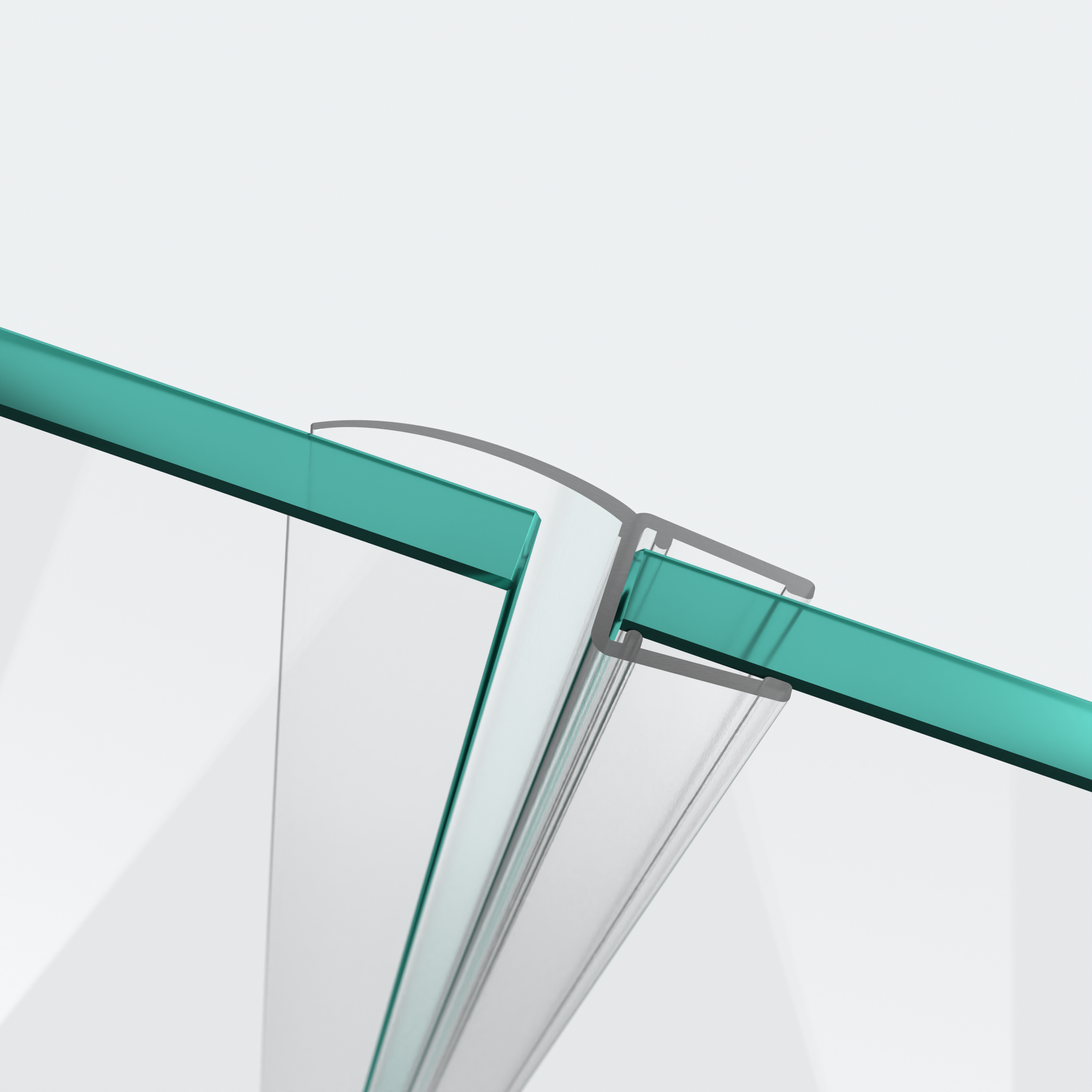 3D model of a wall and centre seal with a long sealing flap for a 180° glass-to-glass situation
