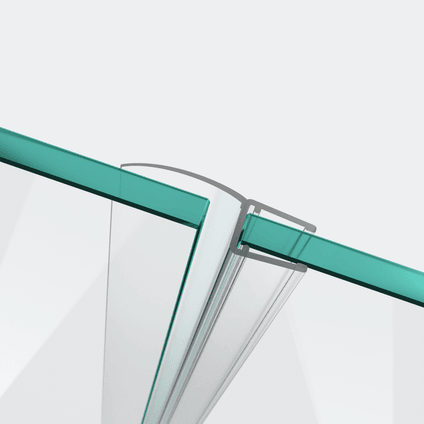 3D model of a wall and centre seal with a long sealing flap for a 180° glass-to-glass situation