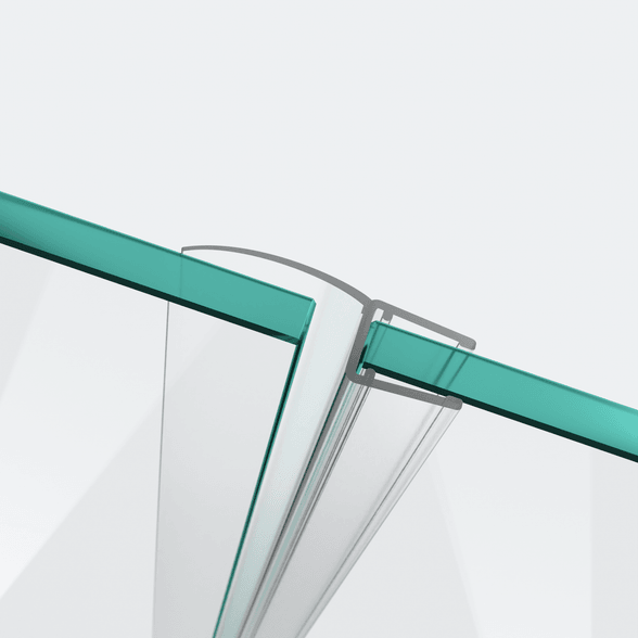 3D model of a wall and centre seal with a long sealing flap for a 180° glass-to-glass situation