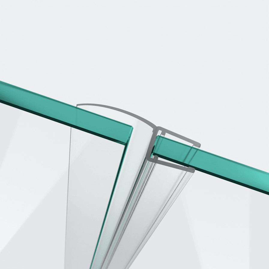 3D model of a wall and centre seal with a long sealing flap for a 180° glass-to-glass situation