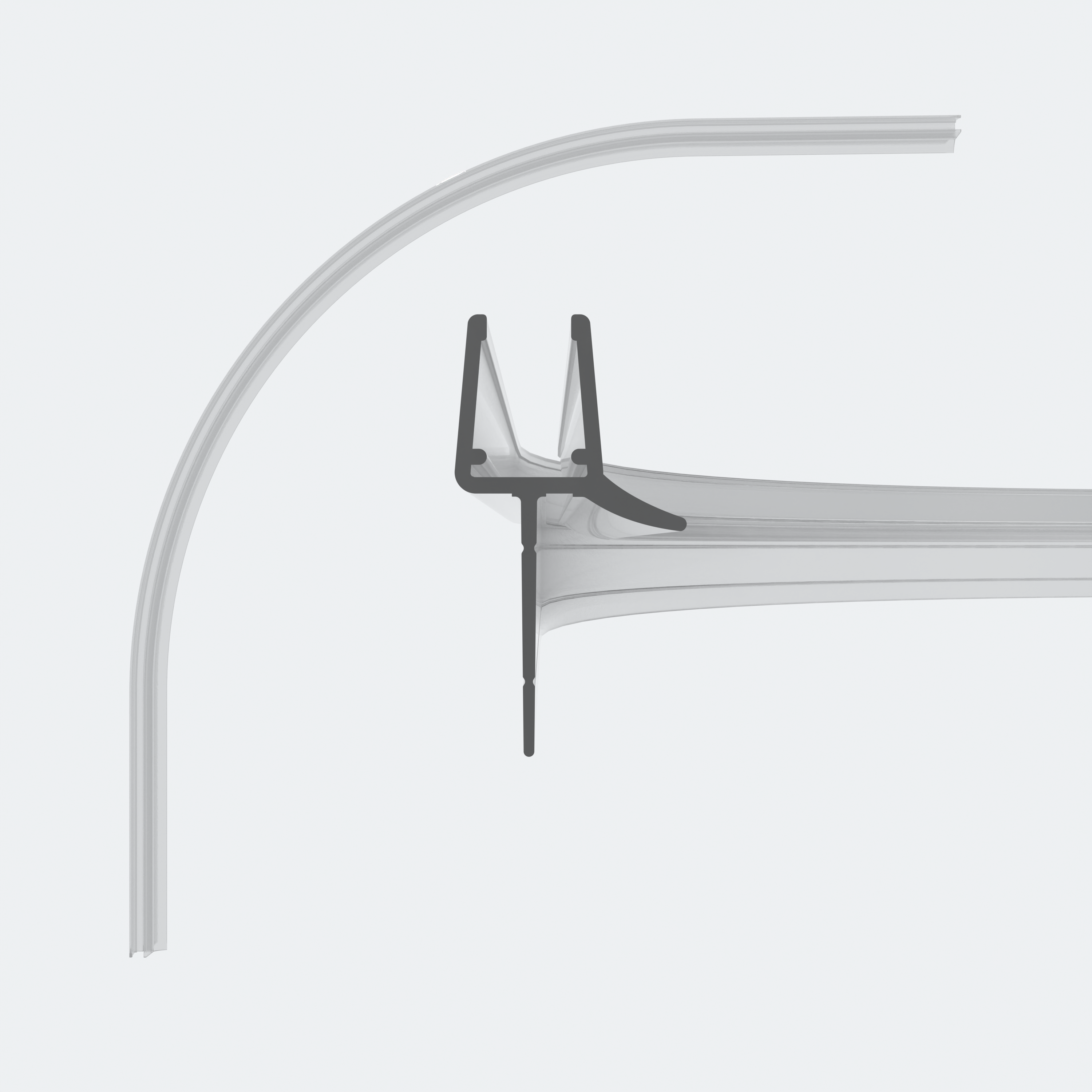 3D model of a rounded sweep seal with a trimmable shower lip